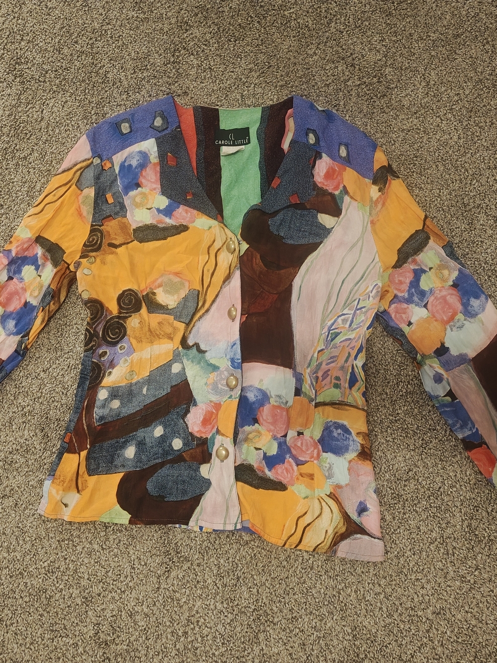 Vintage Carole Little Abstract Print Button-Front Blouse